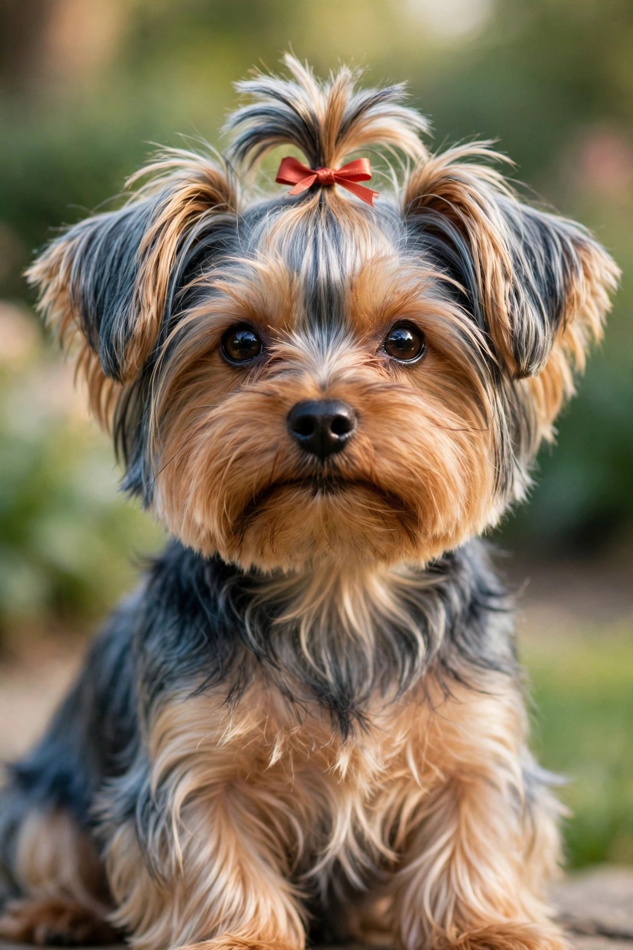 Yorkshire Terrier portrait with top knot